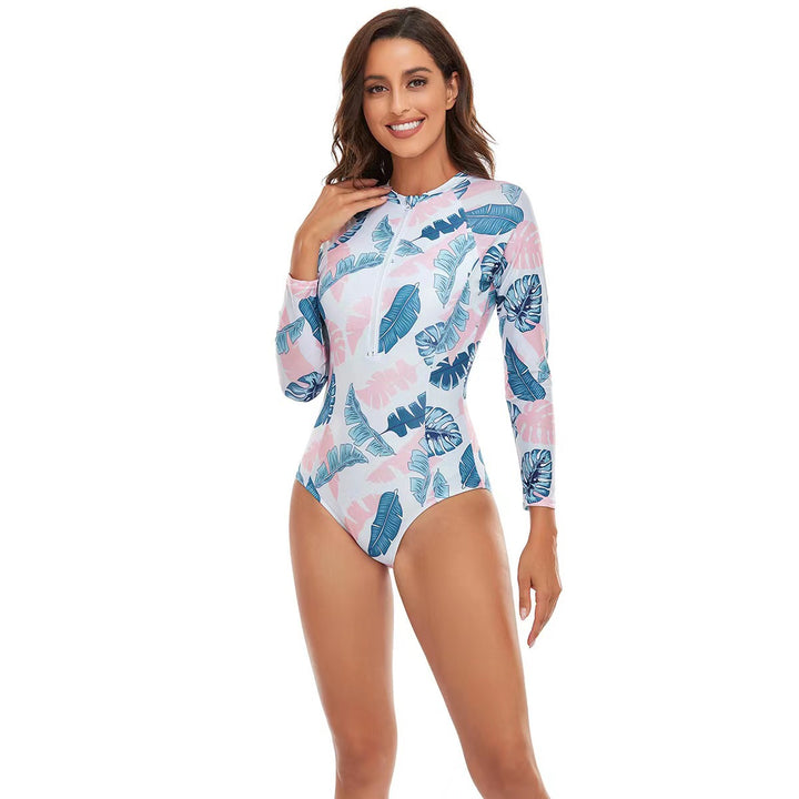 Women's Sporty Short Sleeve Swimsuit with Trendy Floral Pattern StylebySassy