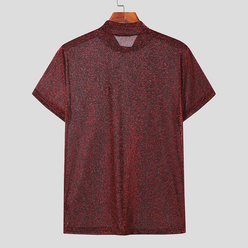 Women shimmering short-sleeve shirt with high round neckline and textured animal print look StylebySassy
