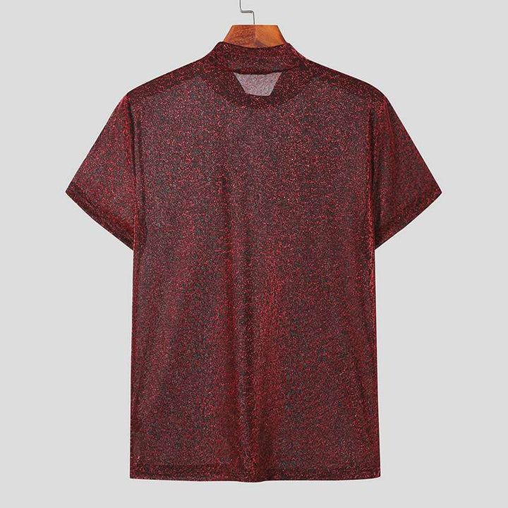 Women shimmering short-sleeve shirt with high round neckline and textured animal print look StylebySassy