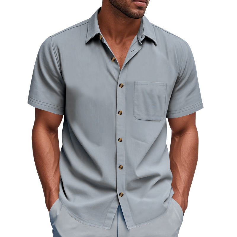 Men's short-sleeve resort shirt made of linen blend with chest pocket and drawstring Bermuda StylebySassy