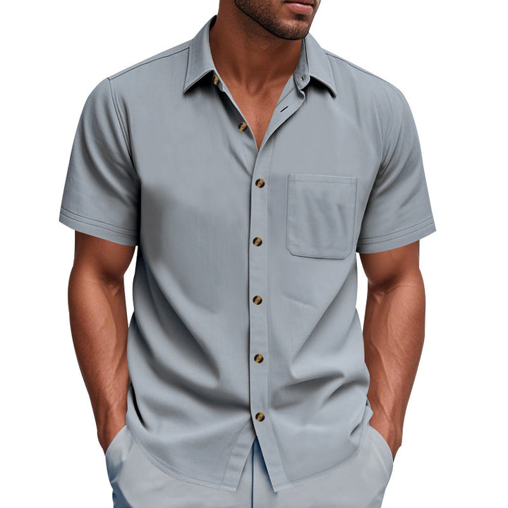 Men's short-sleeve resort shirt made of linen blend with chest pocket and drawstring Bermuda StylebySassy