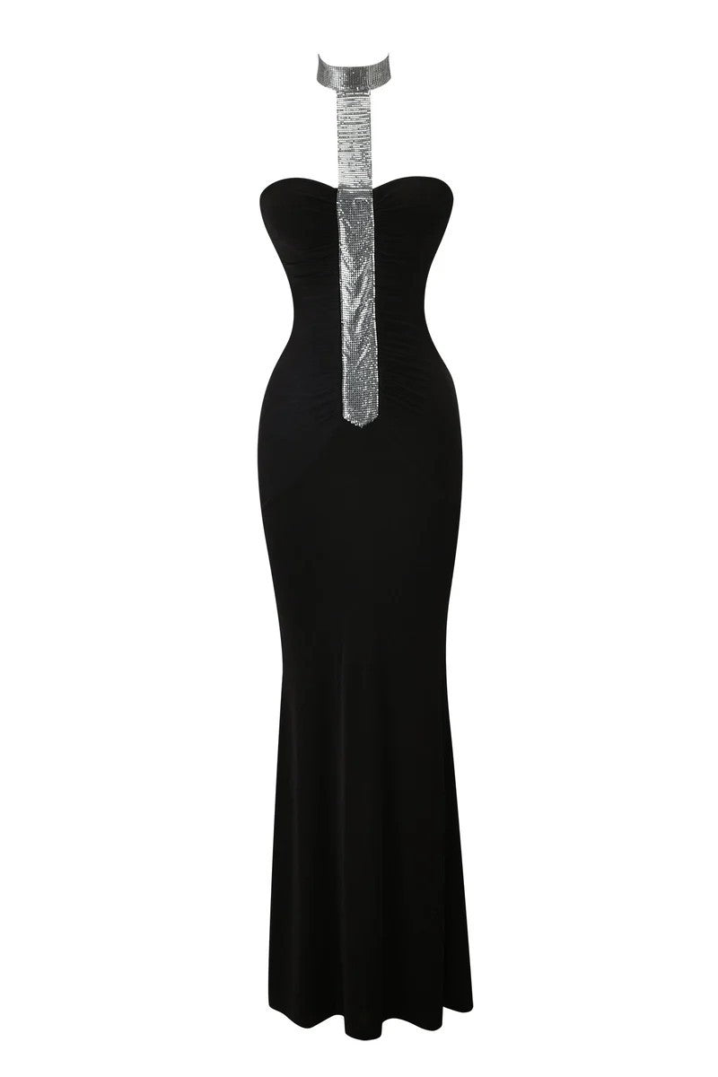 Women High-Quality Maxi Dress with Shimmering Neckline StylebySassy