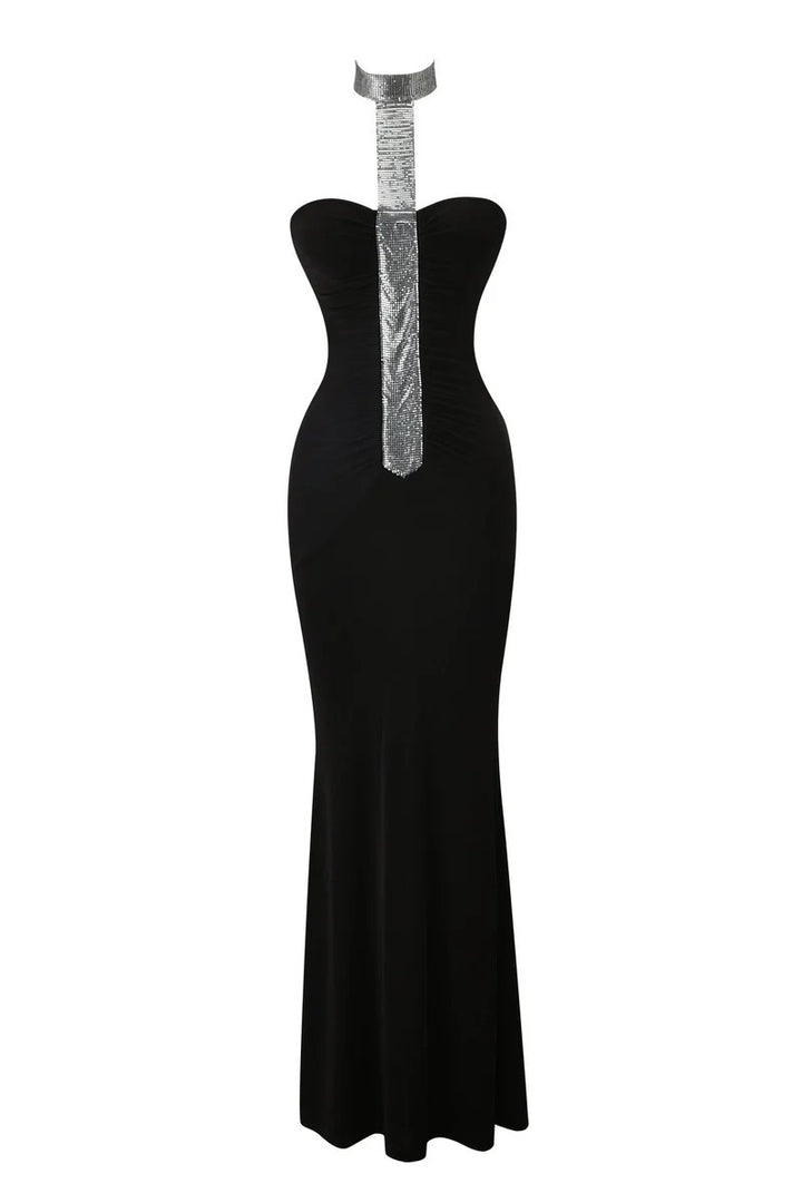 Women High-Quality Maxi Dress with Shimmering Neckline StylebySassy