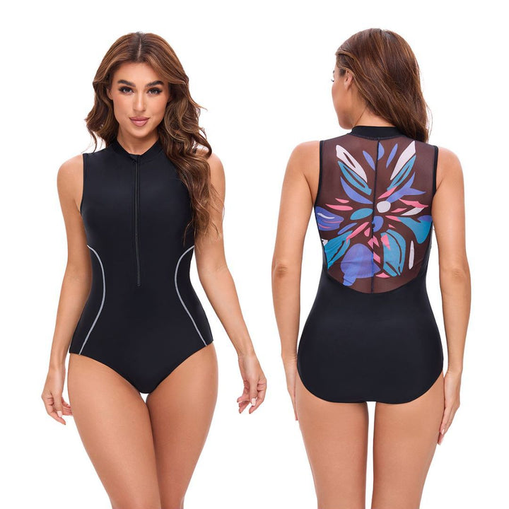 Women’s sporty one-piece swimsuit with high collar and zipper StylebySassy
