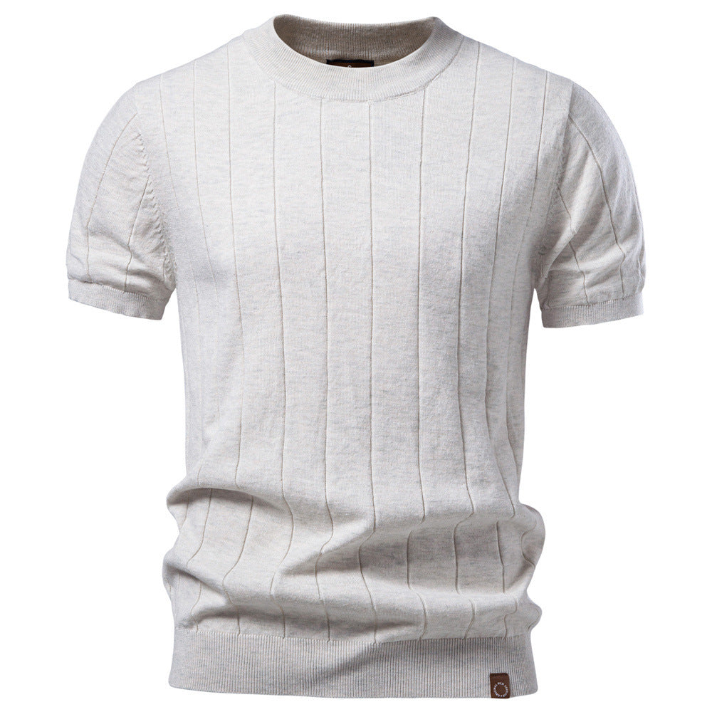 Men's lightweight short-sleeve knit pullover with fine rib structure and round neck StylebySassy