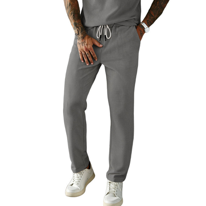 Men's narrow-cut comfort pants with elastic waistband, drawstring, and fine ribbed structure StylebySassy