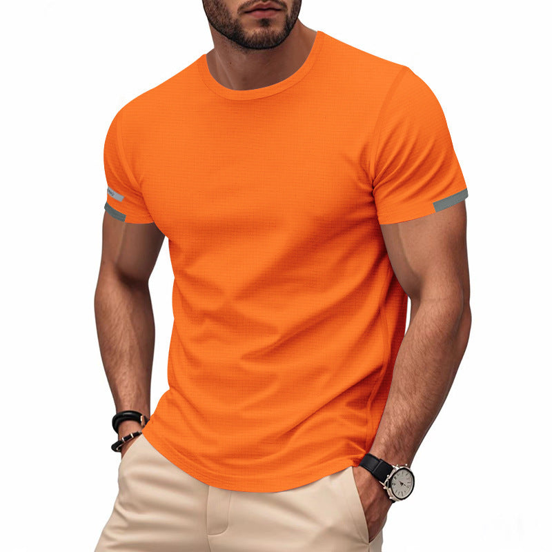 Men's nan athletic short-sleeve cotton jersey T-shirt with round neck and reflective sleeve details StylebySassy