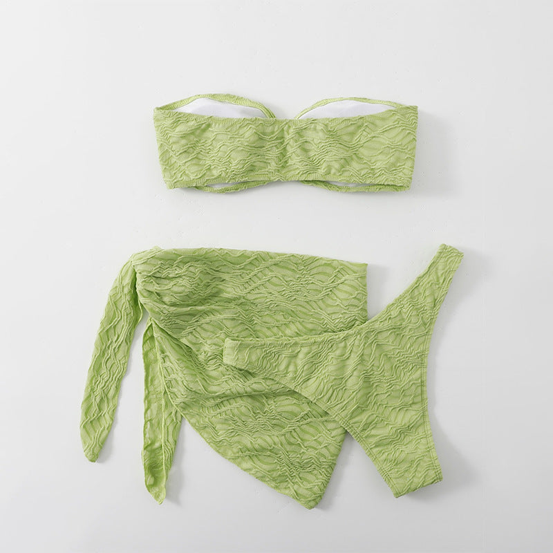 Ladies bandeau bikini with innovative draping and removable skirt StylebySassy