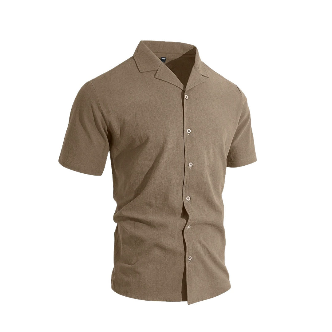 Men's airy linen camp shirt with open lapel collar short sleeve and relaxed summer fit StylebySassy