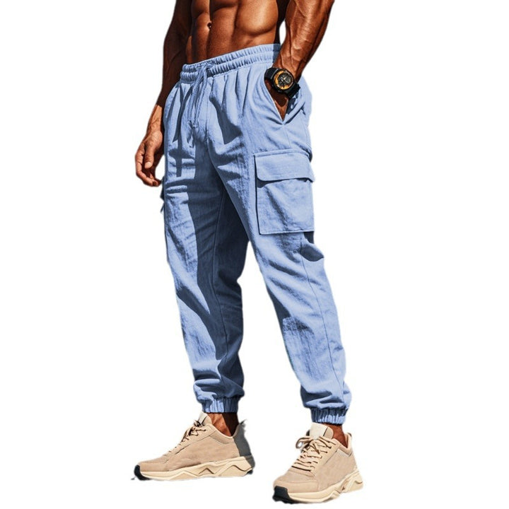 Men's sporty work-inspired joggers with patch flap pockets, elastic drawstring waistband, and gathered leg cuffs StylebySassy