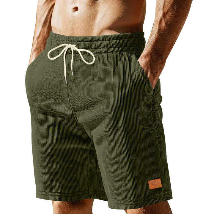 Men's casual Bermuda shorts made of finely structured cotton blend with elastic waistband and drawstring StylebySassy