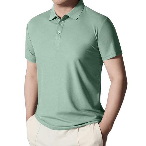 Men's fitted short-sleeve polo shirt made of stretchy jersey with shirt collar and short button placket StylebySassy