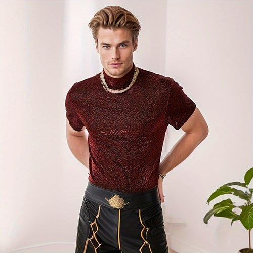 Women shimmering short-sleeve shirt with high round neckline and textured animal print look StylebySassy