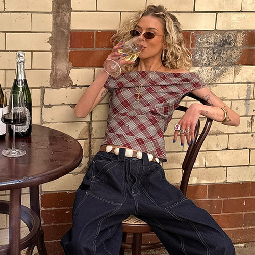 Women Checkered Crop Top with Casual Fit StylebySassy