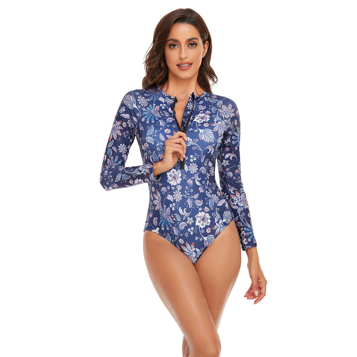 Women’s Sporty Long Sleeve Swimsuit with Floral Pattern StylebySassy