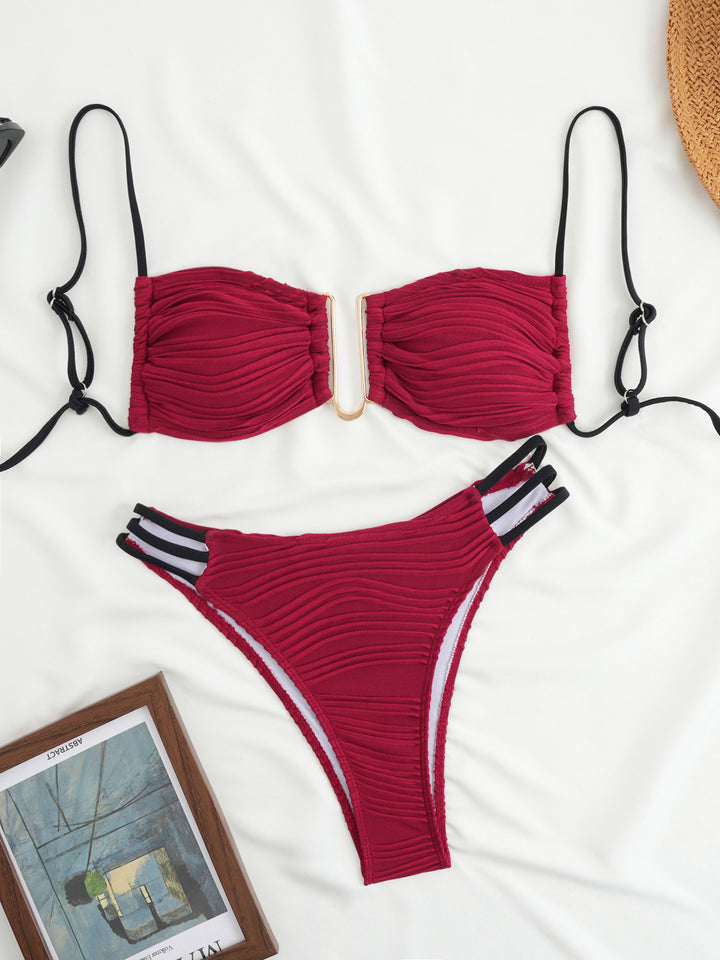 Women's triangle bikini with elegant gathering design and trendy strap details StylebySassy