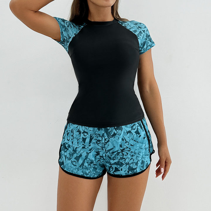 Women's Athletic UV Protection Swimsuit with Floral Top StylebySassy
