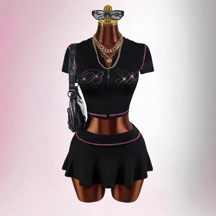 Women's sporty crop top with skirt set StylebySassy
