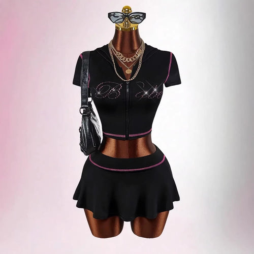Women's sporty crop top with skirt set StylebySassy