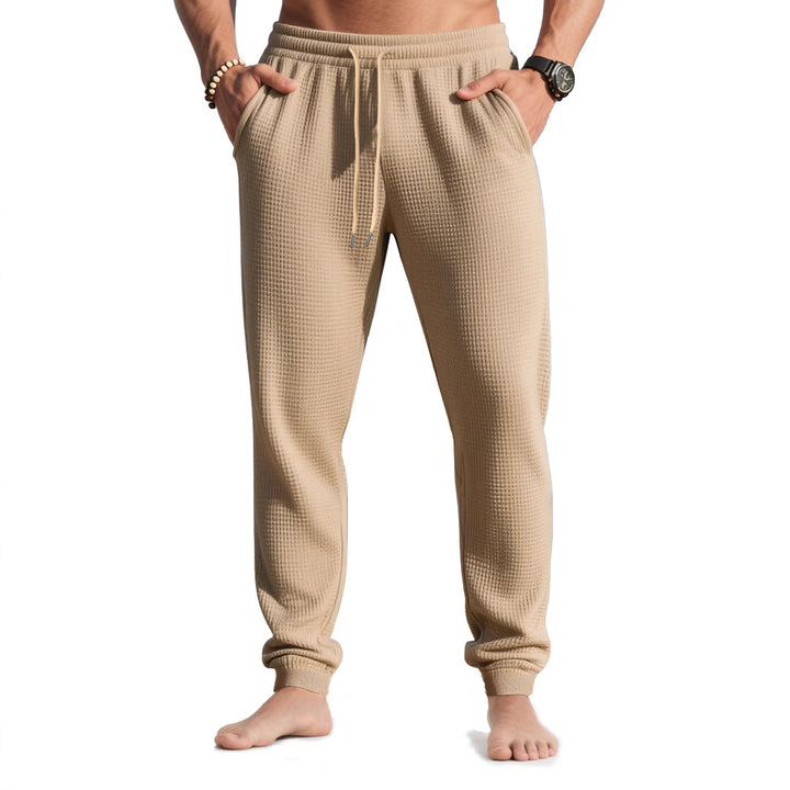 Men's waffle texture lounge pants with elastic waistband drawstring and side pockets StylebySassy