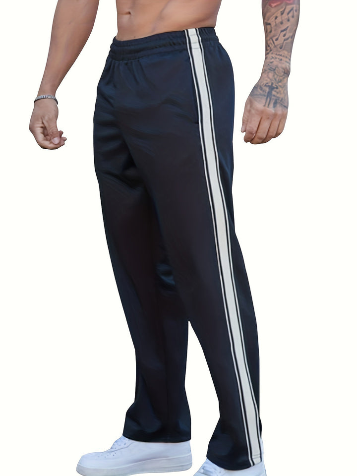 Men's casual training pants with elastic waistband and side contrast stripes StylebySassy