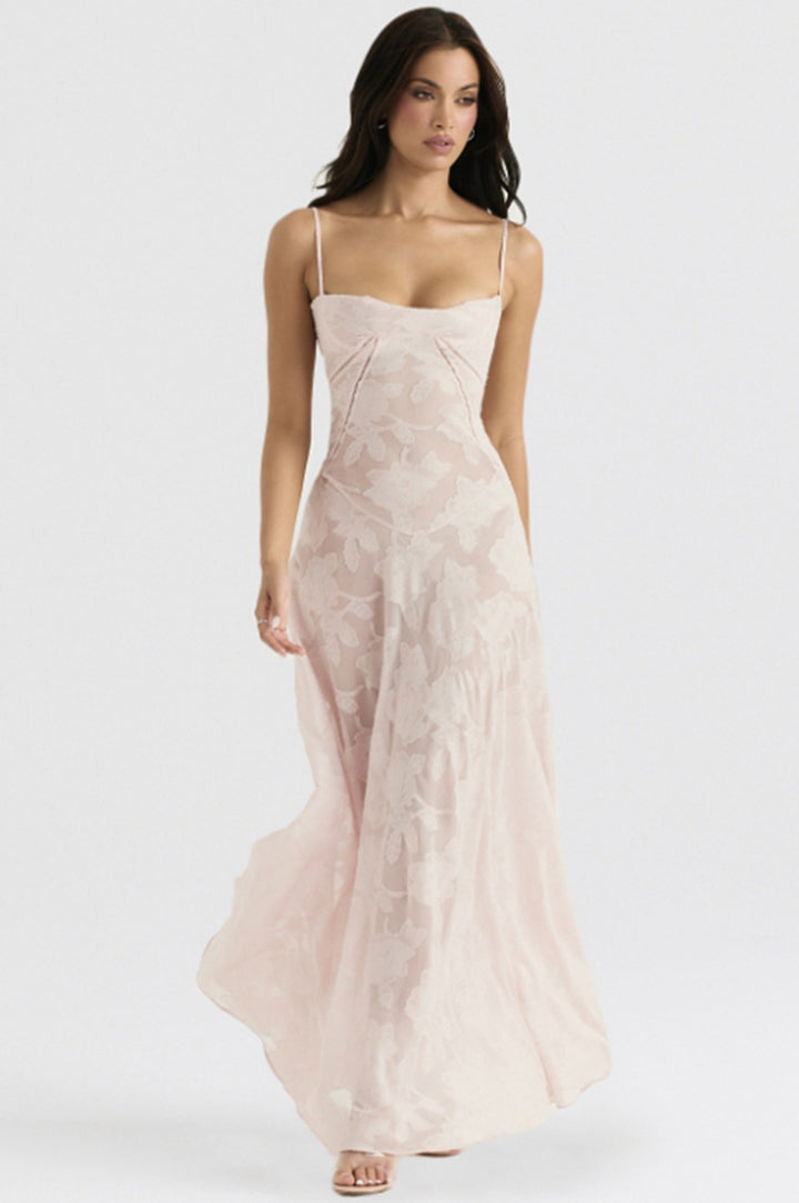 Women's figure-hugging maxi dress with bodice construction and spaghetti straps StylebySassy