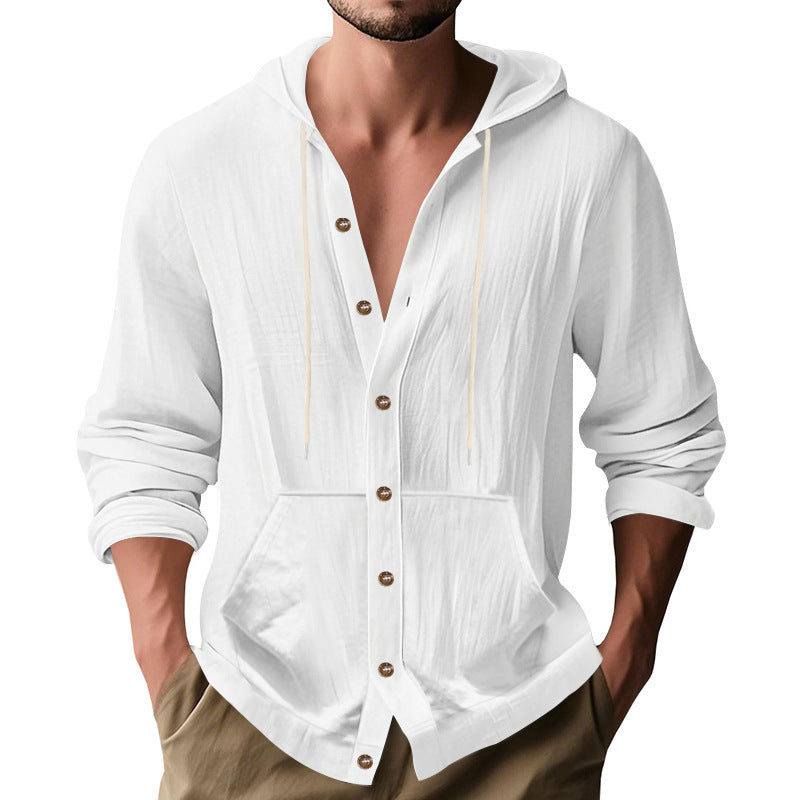 Men's casual hoodie jacket with button placket and kangaroo pocket StylebySassy