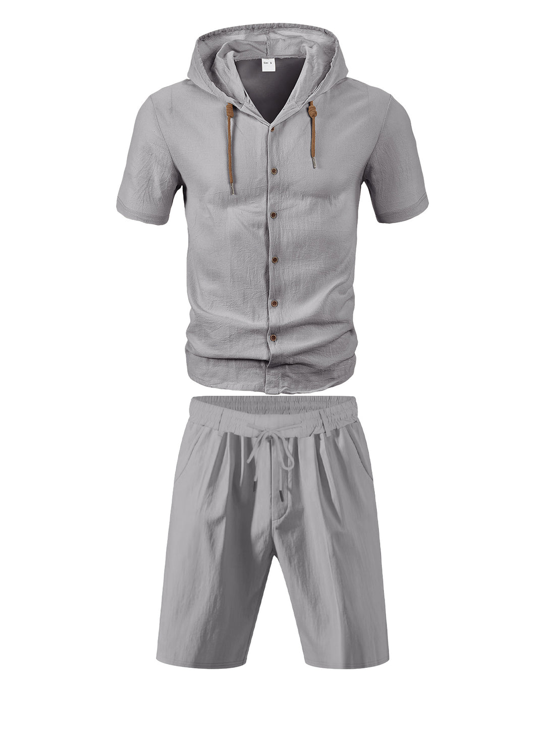 Men's lightweight summer hoodie in linen look with continuous button placket and drawstring StylebySassy