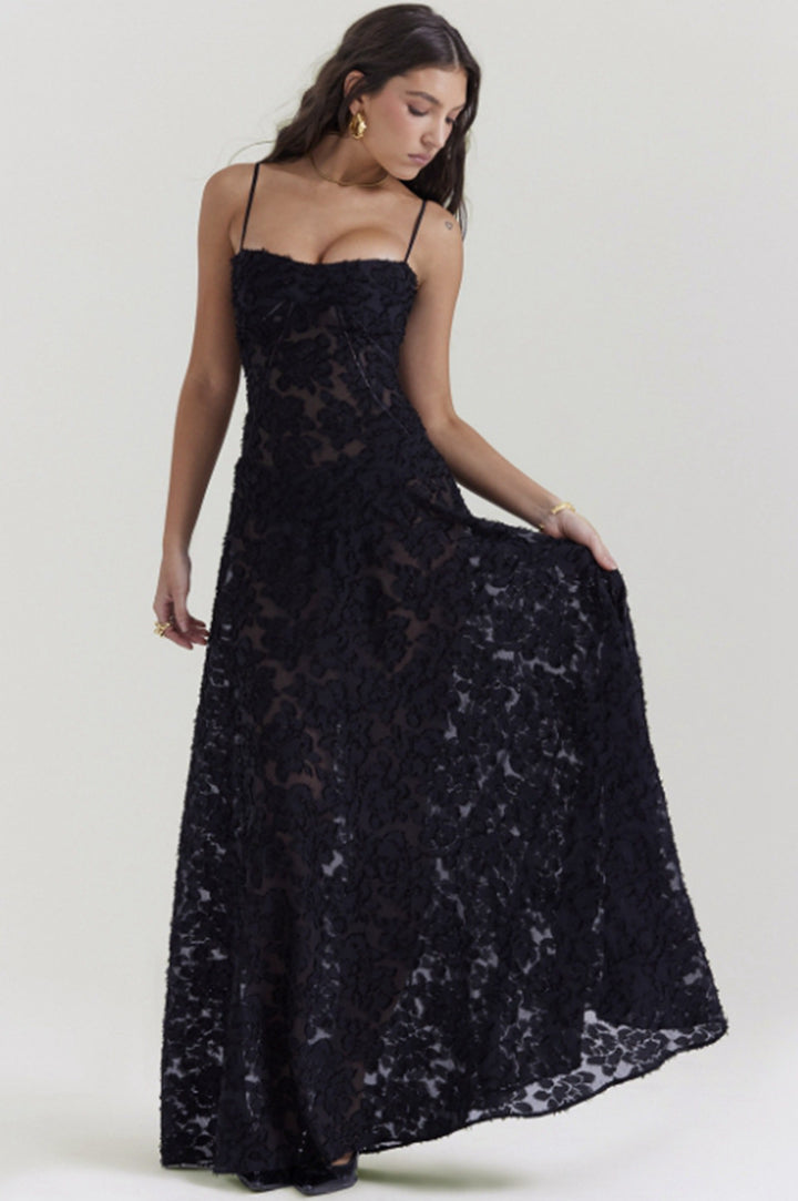 Women's figure-hugging maxi dress with bodice construction and spaghetti straps StylebySassy