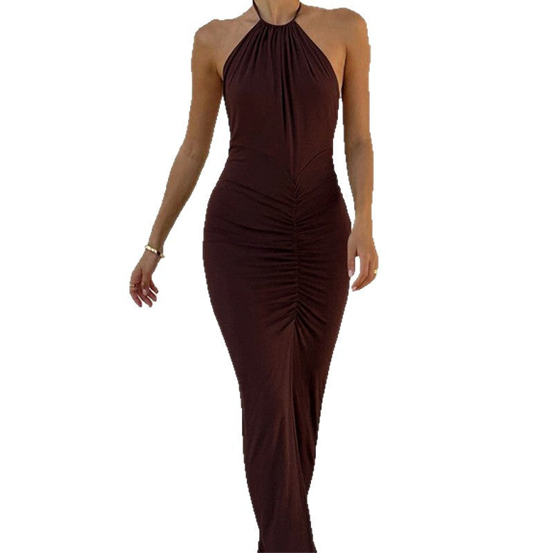 Women's Elegant Wrap Dress with Slim Halter Neck and Refined Ruffle Details StylebySassy