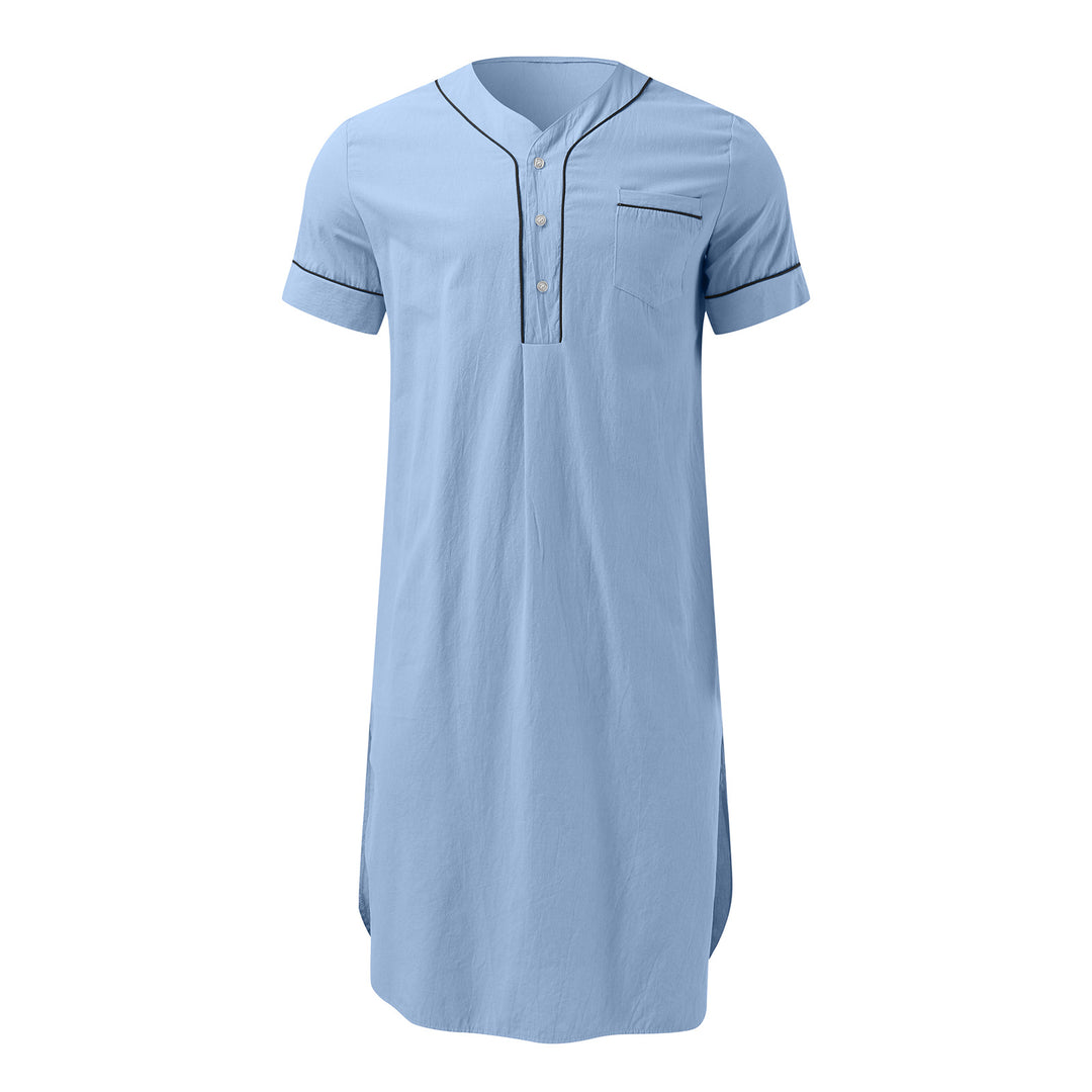 Men's knee-length nightshirt with short sleeves, concealed button placket and breast pocket StylebySassy