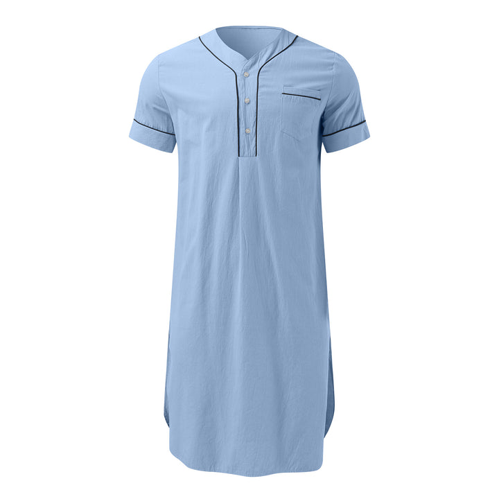Men's knee-length nightshirt with short sleeves, concealed button placket and breast pocket StylebySassy