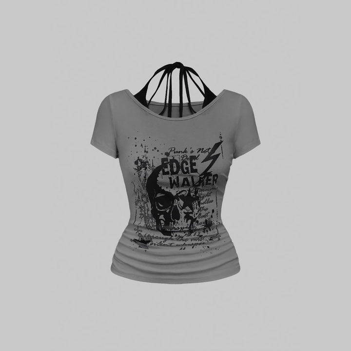 Ladies creative graphic T-shirt with seductive back neckline StylebySassy