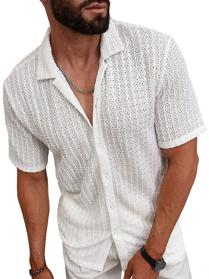 Men's airy short-sleeve ajour shirt with shawl collar and continuous button placket StylebySassy