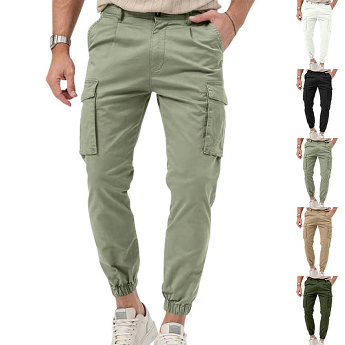 Men's tapered cargo pants in work look with patch pockets and elastic ankle cuffs StylebySassy