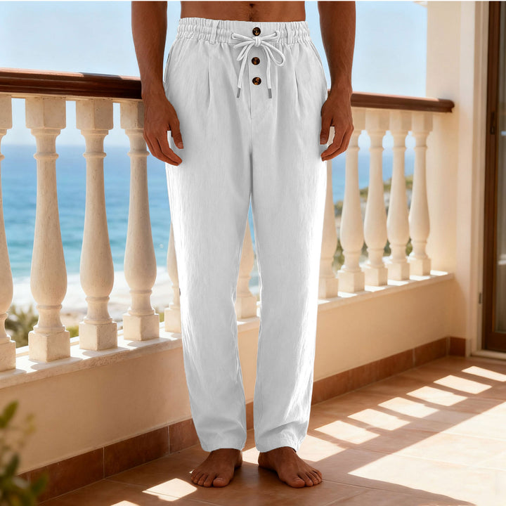 Men's nano lightweight lounge pants with elastic drawstring waistband, drawstring and decorative button placket StylebySassy