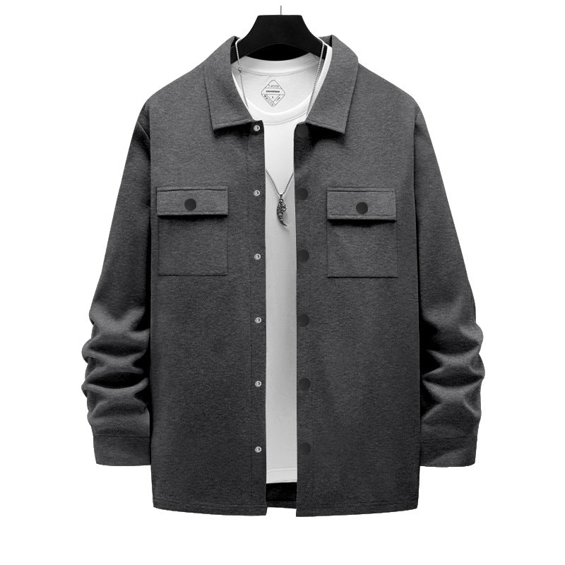 Men's work-inspired shirt jacket with button placket, patch chest pockets, and boxy fit StylebySassy