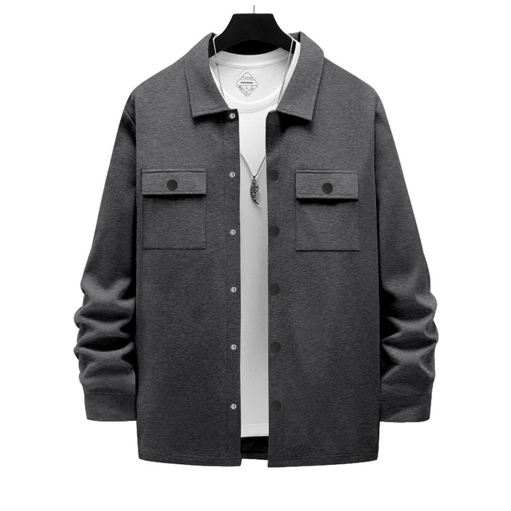 Men's work-inspired shirt jacket with button placket, patch chest pockets, and boxy fit StylebySassy