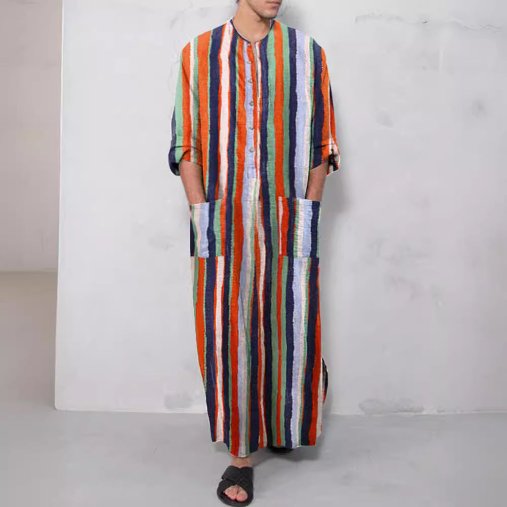 Men's casual kaftan made of linen blend with button placket and patch pockets StylebySassy