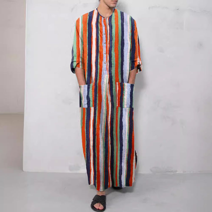 Men's casual kaftan made of linen blend with button placket and patch pockets StylebySassy