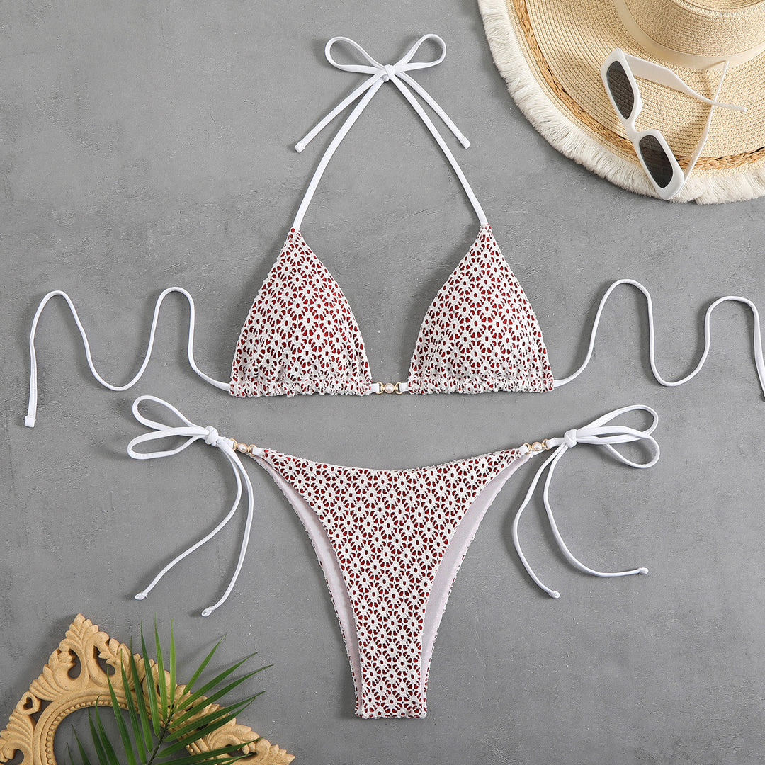 Women's triangle bikini set with adjustable straps and elegant pattern mix StylebySassy