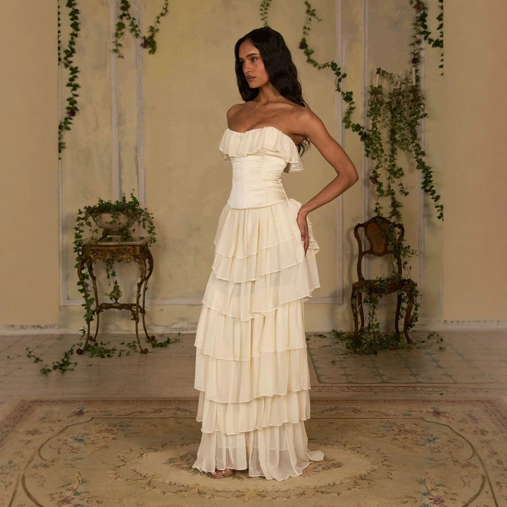 Women Elegant, off-the-shoulder maxi dress with flowing ruffles StylebySassy
