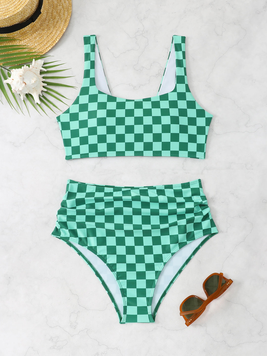 Women's High Waist Bikini Set with Checkered Design StylebySassy