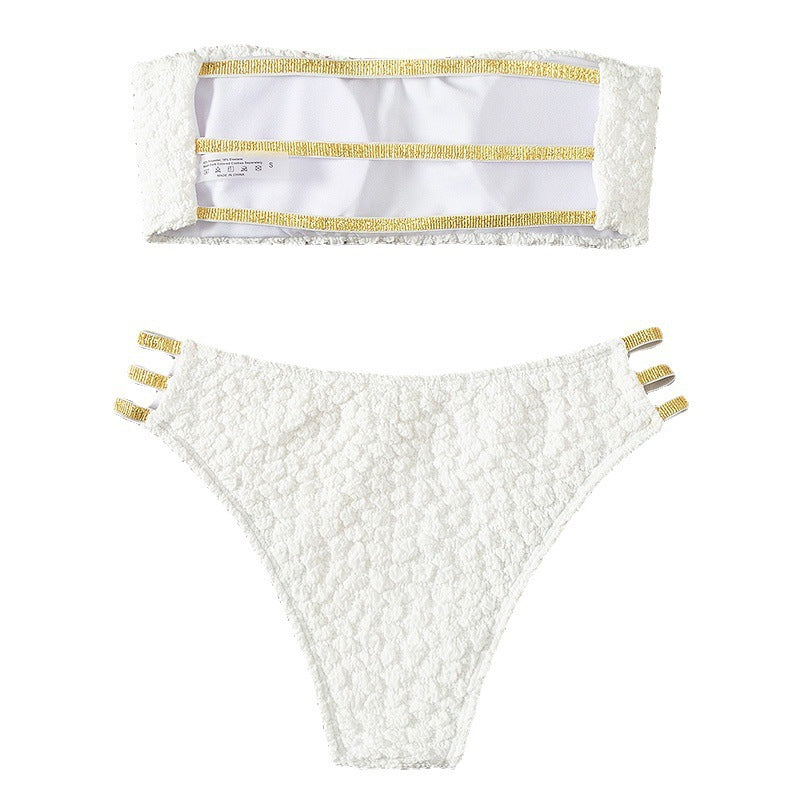 Ladies bandeau bikini with fashionable ripple pattern and elegant embellishments StylebySassy