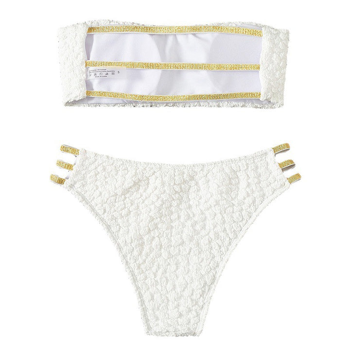 Ladies bandeau bikini with fashionable ripple pattern and elegant embellishments StylebySassy