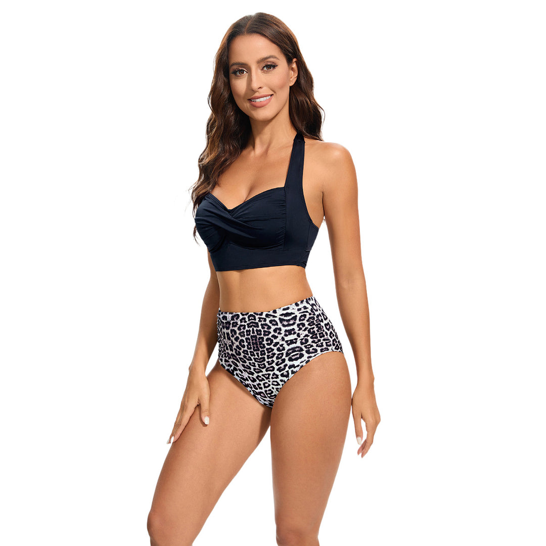 Women's High-Waisted Bikini Set with Padded Top and Leopard Design StylebySassy