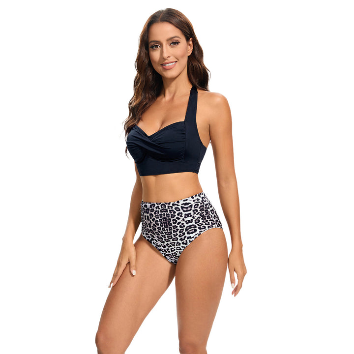 Women's High-Waisted Bikini Set with Padded Top and Leopard Design StylebySassy