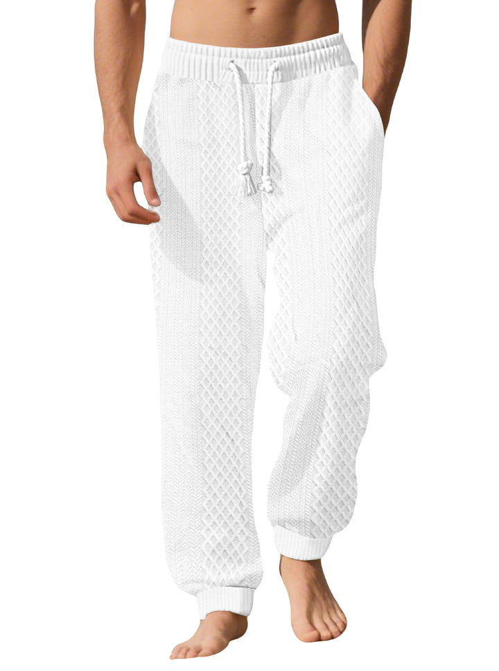 Men's knitted comfort pants with cable structure, elastic waistband, drawstring, and side pockets StylebySassy