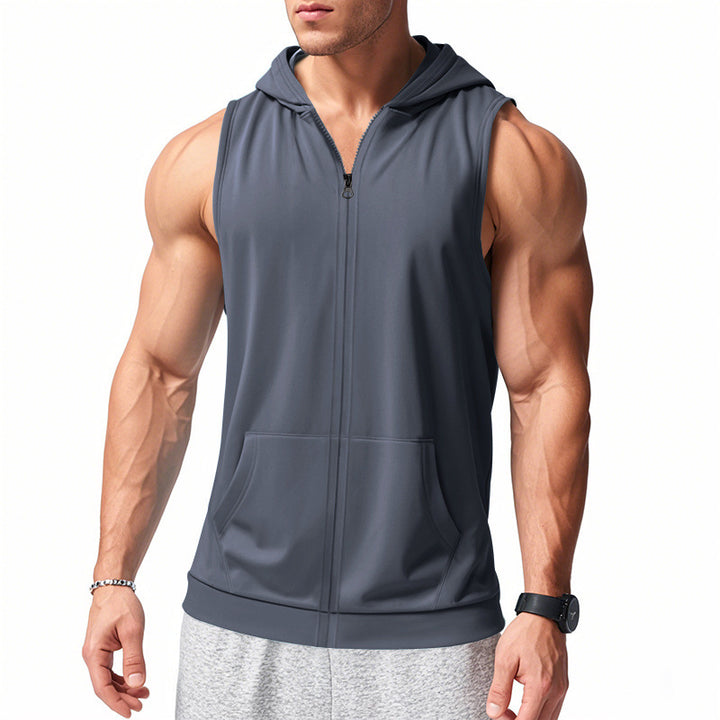 Men's functional fitness vest with hood, slim fit and kangaroo pocket StylebySassy