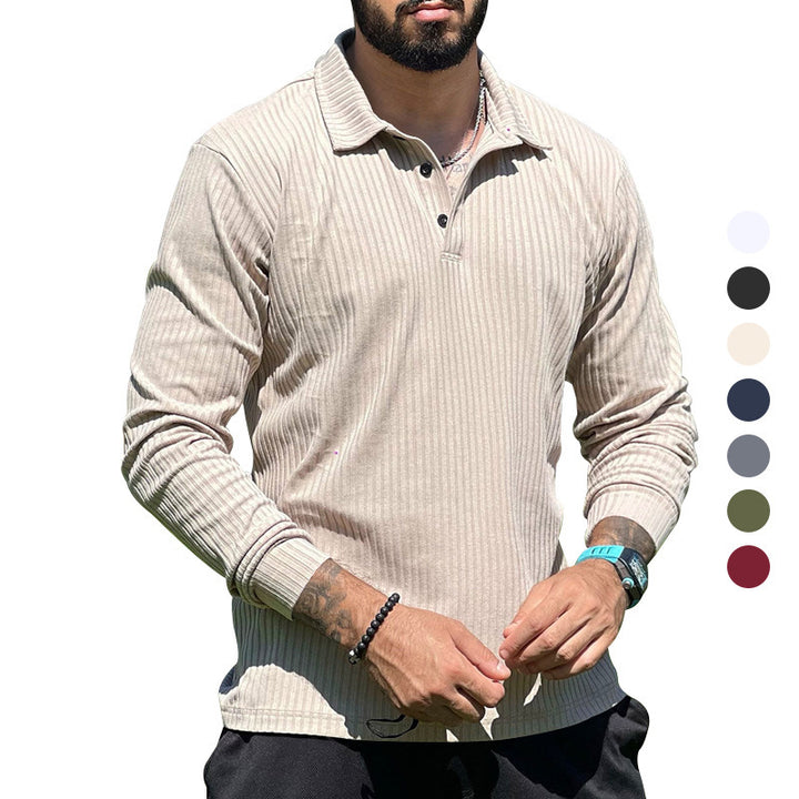 Men's ribbed long-sleeve polo with textured knit and half-button placket StylebySassy